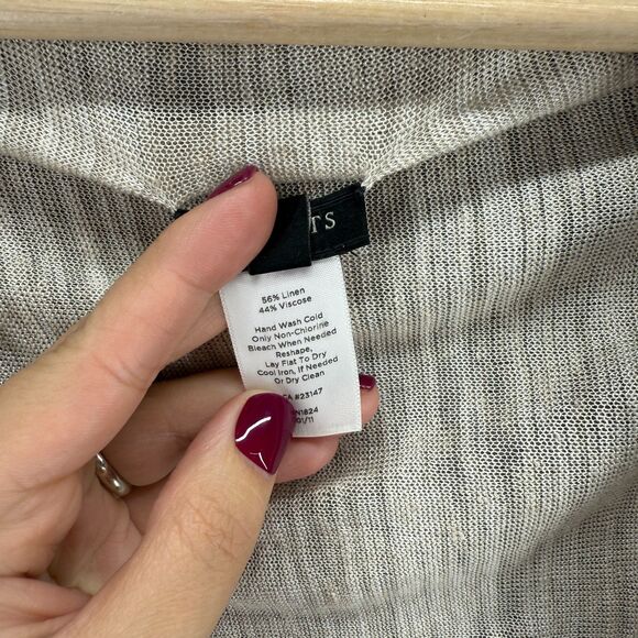 Talbots Top Women M Medium Beige Open Front Long Sleeve Linen Casual Solid - Picture 4 of 5